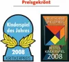 Two award seals for a children's game, with text indicating it is award-winning. Produktbild-Vorschau