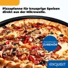 A close-up of a pizza in a pan, with marketing text and a logo overlay. Produktbild-Vorschau