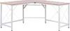 A corner desk with a light wood top and white metal legs, shown against a white background. Podgląd zdjęcia produktu