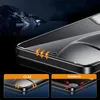 A close-up view of a smartphone screen protector with marketing diagrams illustrating its features. Produktbild-Vorschau