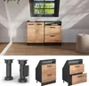 A collage of product images showing different views and components of a cabinet, including legs and drawer units, set against a neutral background and in a room setting. Voir les images du produit