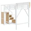 A white metal loft bed with integrated storage and stairs, shown against a white background. Anteprima dell’immagine prodotto