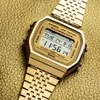A close-up shot of a gold Casio digital watch with a textured gold background. Produktbild-Vorschau