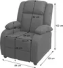 A diagram of a gray armchair with dimensions indicated by lines and measurements. Produktbild-Vorschau