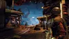 A character in a futuristic outfit stands in a bustling alien marketplace. Produktbild-Vorschau