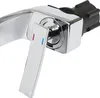 A close-up view of a chrome faucet handle with red and blue indicators for hot and cold water. Podgląd zdjęcia produktu
