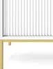 A close-up view of the top part of a white highboard with a fluted design, supported by gold legs. Produktbild-Vorschau