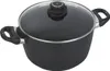 A black pot with a glass lid and two handles, shown from a slightly elevated angle against a white background. Náhľad obrázku produktu