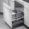 A pull-out kitchen waste sorting system with multiple compartments, shown inside a cabinet. Podgląd zdjęcia produktu