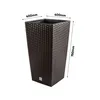 A tall, square, dark brown planter with a woven texture, shown on a white background with dimensions indicated by text overlays. Anteprima dell’immagine prodotto