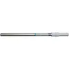 A silver telescopic pole with white end caps and a label on a white background. Produktbild-Vorschau