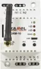 A close-up, front-facing view of a white electronic device with an antenna, mounted on a DIN rail. Anteprima dell’immagine prodotto