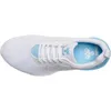 A top-down view of a white athletic shoe with light blue accents. Produktbild-Vorschau