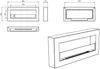 Technical drawings and a 3D rendering of a wall-mounted ethanol fireplace. Anteprima dell’immagine prodotto