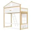 A bunk bed designed to look like a house, with a roof, windows, and a ladder. Produktbild-Vorschau