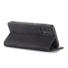 A black leather phone case for a Samsung Galaxy A32 5G is shown from a side angle, with the phone inserted and the cover open. Produktbild-Vorschau