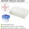 A collage showing a dehumidifier container and a block of desiccant material, along with text highlighting product benefits. Náhled obrázku produktu