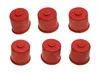 Six red caps arranged in two rows on a white background. Produktbild-Vorschau
