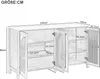 A technical drawing of a sideboard with dimensions indicated. Anteprima dell’immagine prodotto