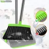 A broom and dustpan set is shown, with a child and dog in the background. Close-ups highlight a comb feature on the dustpan. Náhled obrázku produktu