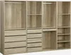 A modular wardrobe set with multiple compartments and drawers, made of wood-effect material. Produktbild-Vorschau