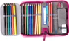 An open pencil case filled with colored pencils and other stationery items. Produktbild-Vorschau
