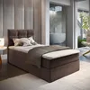 A bedroom scene with a bed, pillows, and a blanket. Produktbild-Vorschau