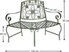 A green metal garden bench with dimensions indicated by measurement lines and text. Anteprima dell’immagine prodotto