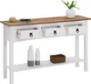 A console table with three drawers and a lower shelf, decorated with vases and a basket. Produktbild-Vorschau