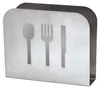 A stainless steel napkin holder with cutouts of a spoon, fork, and knife. Produktbild-Vorschau