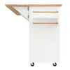 A white kitchen cart with a wooden fold-out countertop and two wooden bars on the side, shown from the side on a white background. Podgląd zdjęcia produktu
