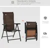 A split image showing a brown polyrattan garden chair in its open and folded states, with accompanying text and icons highlighting its portability and space-saving features. Voir les images du produit