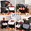 A collage of four images showing Vilde food storage containers filled with various produce like apples, garlic, and onions, along with bottles of liquid and some fabric items. Produktbild-Vorschau