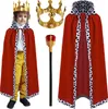 A child dressed as a king, wearing a crown, cape, and holding a scepter, with additional costume pieces displayed separately. Anteprima dell’immagine prodotto