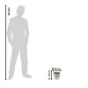 A diagram showing the dimensions of a pot next to a silhouette of a person for scale. Voir les images du produit