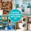 A collage of four images showing different storage and organization solutions, including a pantry, a kitchen, a garage/storage area, and a laundry room. Podgląd zdjęcia produktu