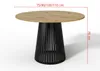 A round dining table with a wooden top and a black metal base, shown with dimensions indicated. Produktbild-Vorschau