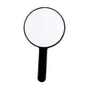A black hand mirror with a round reflective surface and a black handle, isolated on a white background. Produktbild-Vorschau