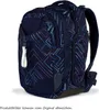 A dark blue backpack with a geometric pattern of thin lines in purple, blue, and pink. Voir les images du produit