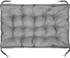 A gray tufted cushion with black trim and ties, presented on a white background. Náhled obrázku produktu
