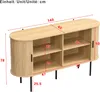 A diagram showing the dimensions of a wooden sideboard with black legs. Anteprima dell’immagine prodotto