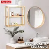 A bathroom scene featuring a bamboo shelf, a mirror, a sink, and various bathroom accessories. Náhled obrázku produktu