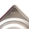 Close-up view of the corner of a stainless steel gastronorm container with the brand name embossed on it. Produktbild-Vorschau