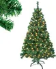 A green artificial Christmas tree with yellow lights on a white background. Produktbild-Vorschau