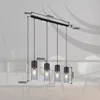 A product image of a black pendant light fixture with four glass shades, showing dimensions. Produktbild-Vorschau