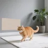 An orange cat walks on a white rug in front of a light gray wall with a beige rectangular panel on it. A potted plant is visible in the background. Produktbild-Vorschau