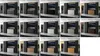 A collage of different color and material variations of a modern, handle-less dresser with six drawers. Produktbild-Vorschau