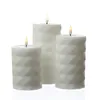 LED Stumpenkerze MIA - Rautenmuster - Echtwachs - 3D Flamme - H: 10cm - D: 7,5cm - weiß Produktbild-Vorschau