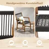 A collage of images showcasing a set of two garden chairs, with close-ups of the material and design, and icons highlighting features. Produktbild-Vorschau