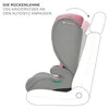 A diagram showing a car seat's adjustable backrest being adapted to a car seat. Produktbild-Vorschau